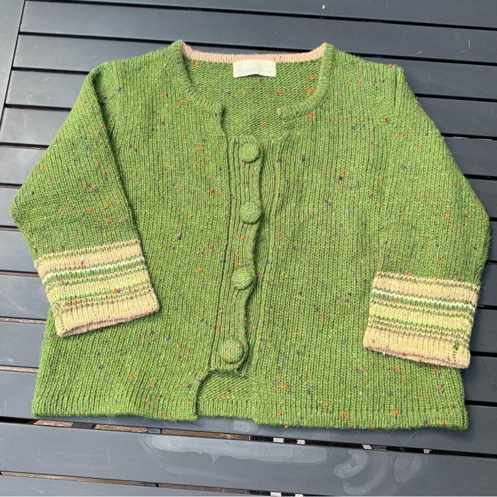 Irelandseye Womans 100% Lambs Wool Green Speckled Cardigan Sweater XL